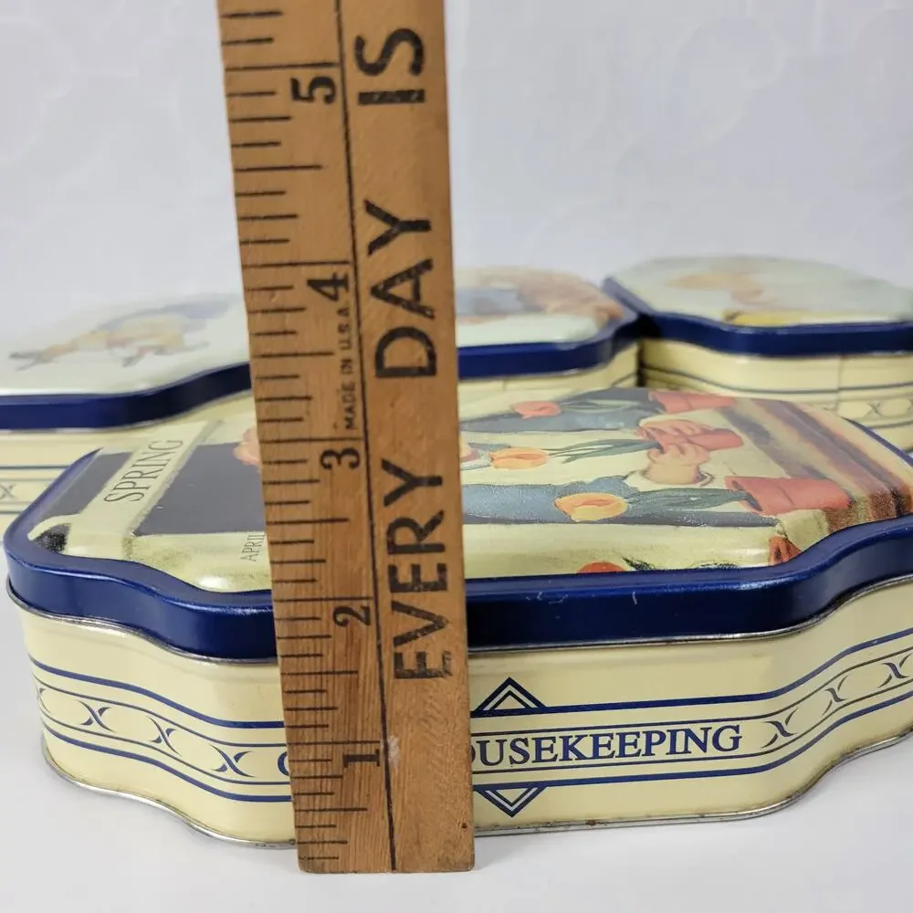 Vintage Good Housekeeping 4 Seasons Metal Tins Spring Summer Autumn Winter 4 pcs